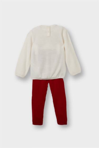 Kız Bebek 2'li Takım Yılbaşı Temalı Triko Kazak Alt