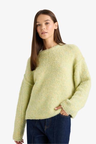 Yün Karışımlı Bisiklet Yaka Oversize Fit Triko Kazak