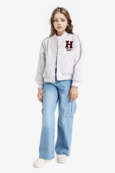 سترة بطبعة شعار قماش سميك اوفر سايز بومبر