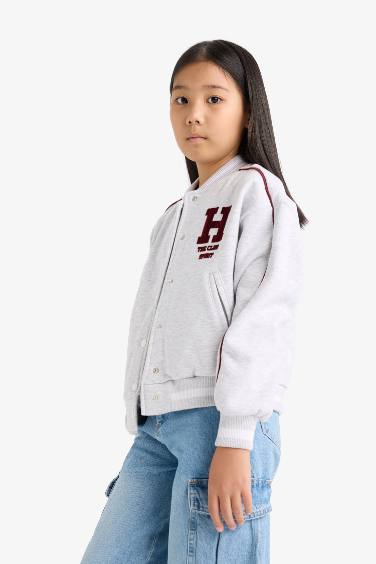 Girl College Collar Back Printed Bomber Jacket