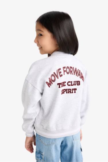 Girl College Collar Back Printed Bomber Jacket
