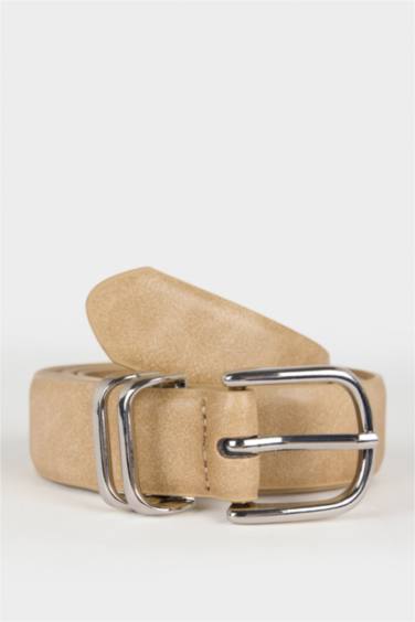 حزام جلد صناعي بمشبك بيضاوي