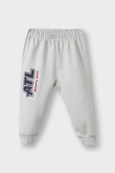 سيت بيبي ولادي بطبعة شعار سويت شيرت وبنطلون بجامة - قطعتين