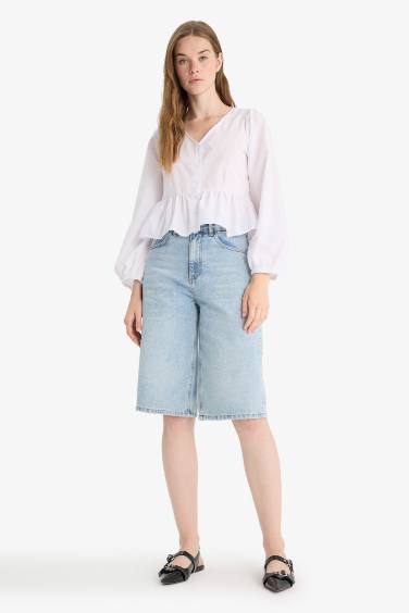 Regular Fit V-Neck Long Sleeve Blouse