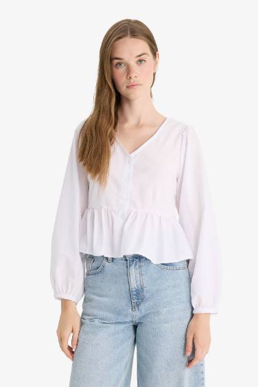 Regular Fit V-Neck Long Sleeve Blouse