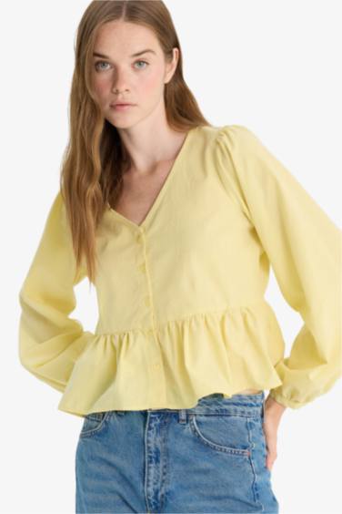 Regular Fit V-Neck Long Sleeve Blouse