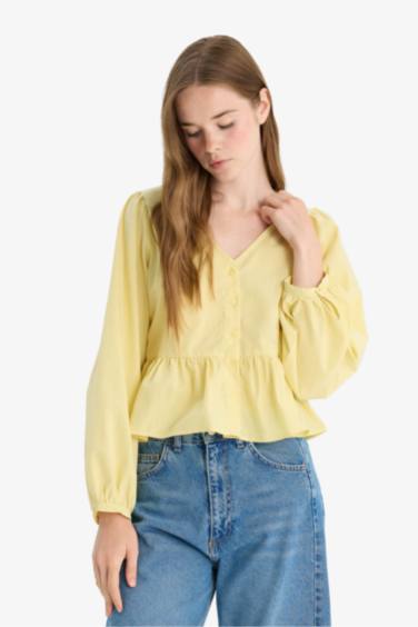 Regular Fit V-Neck Long Sleeve Blouse