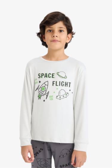 سيت بجامة ولادي قصة عادية بطبعة فضاء - قطعتين