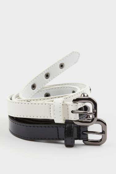 Lot de 2 ceintures en simili cuir pour femme