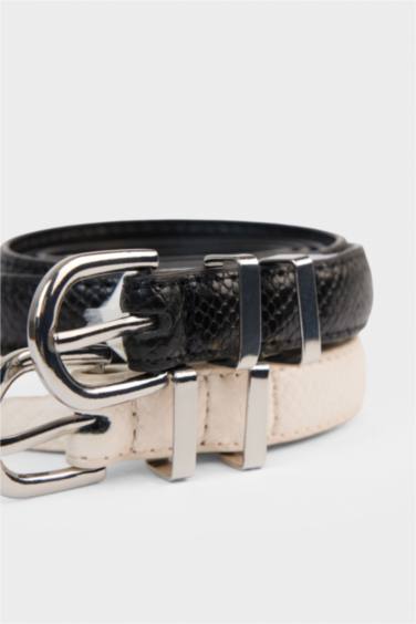 حزام جلد صناعي بمشبك بيضاوي من قطعتين