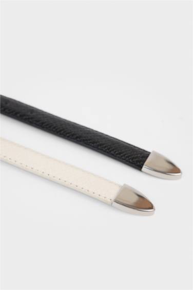 حزام جلد صناعي بمشبك بيضاوي من قطعتين