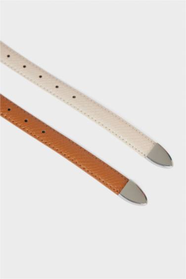 حزام جلد صناعي بمشبك بيضاوي من قطعتين