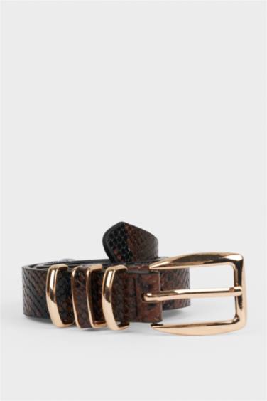 Kadın Yılan Derisi Desenli Suni Deri Günlük Kemer