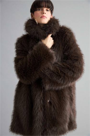 Regular Fit Fermuarlı Suni Kürk Mont