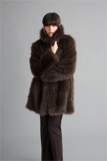 Regular Fit Fermuarlı Suni Kürk Mont