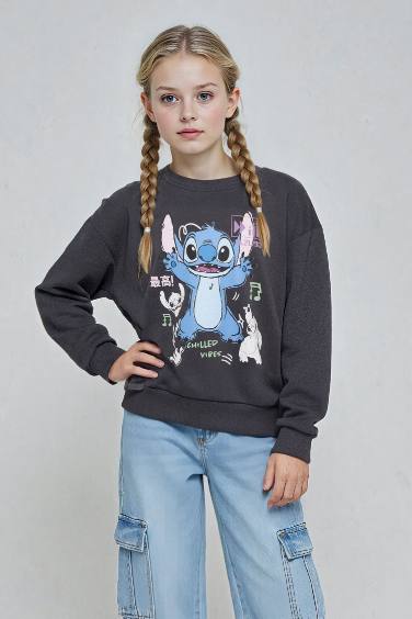 Қыздарға Disney Lilo & Stitch Лицензиялық релакс пішімі дөңгелек жаға Свитер