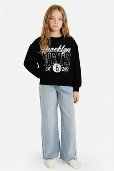 Kız Çocuk NBA Brooklyn Nets Oversize Geniş Kalıp Bisiklet Yaka Sweatshirt