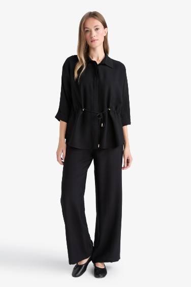 Straight Fit Cep Detaylı Geniş Paça Pantolon