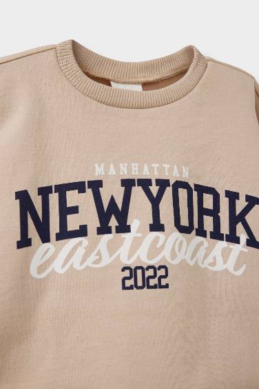 Erkek Bebek Bisiklet Yaka Baskılı İçi Yumuşak Tüylü 2'li Sweatshirt