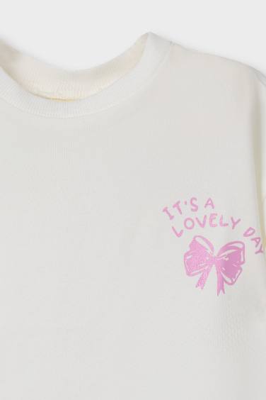 Kız Bebek Bisiklet Yaka Baskılı Kısa Kollu Tişört