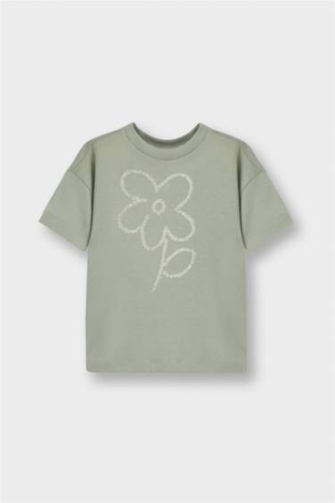 Girl Regular Fit Crew Neck Floral T-Shirt