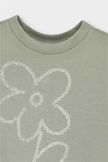 Girl Regular Fit Crew Neck Floral T-Shirt