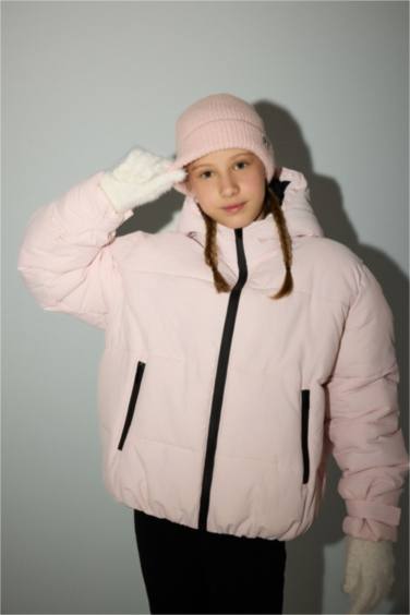 Kız Çocuk Su Geçirmez Kapüşonlu Fermuarlı Şişme Kayak Montu