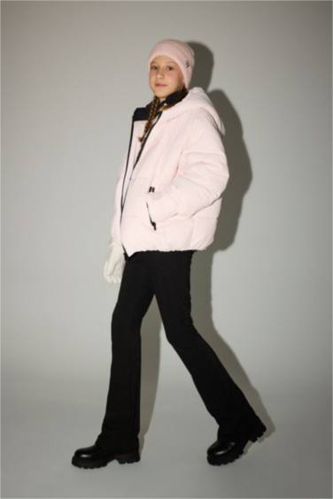 Kız Çocuk Su Geçirmez Kapüşonlu Fermuarlı Şişme Kayak Montu