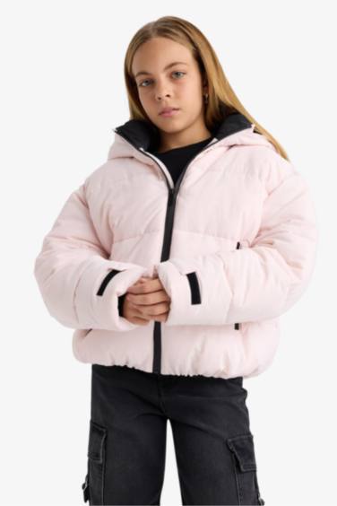 Kız Çocuk Su Geçirmez Kapüşonlu Fermuarlı Şişme Kayak Montu