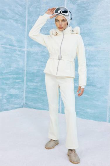 Waterproof Slim Fit Belted Hooded Softshell Ski Jacket