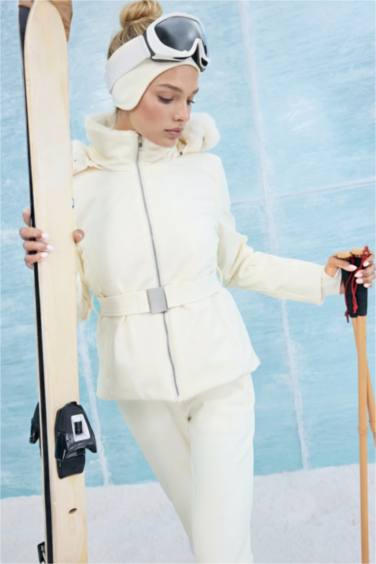 Waterproof Slim Fit Belted Hooded Softshell Ski Jacket