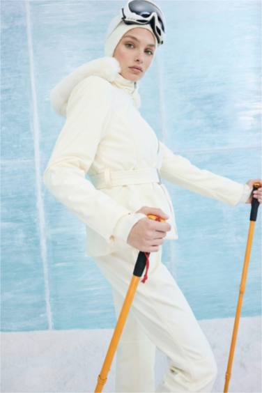 Waterproof Slim Fit Belted Hooded Softshell Ski Jacket