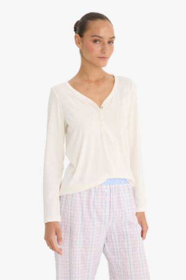 Regular Fit V Yaka Uzun Kollu Pijama Üstü-Fall in Love