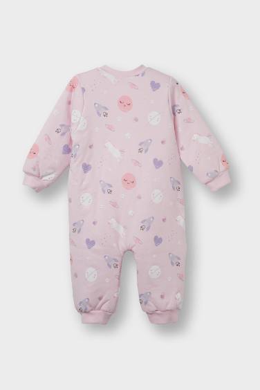 Kız Bebek 1,6 Tog Elyaf Desenli Fermuarlı Uzun Kollu Tulum