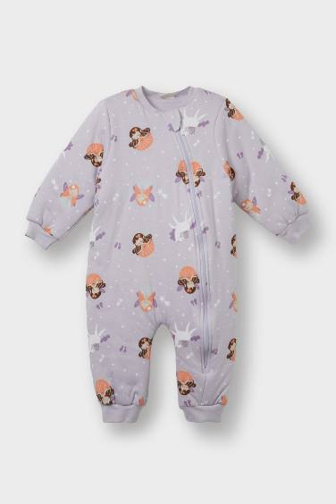 Kız Bebek 2,5 Tog Elyaf Desenli Fermuarlı Uzun Kollu Penye Tulum