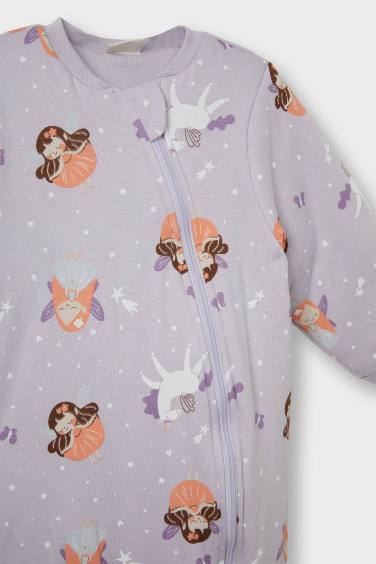 Kız Bebek 2,5 Tog Elyaf Desenli Fermuarlı Uzun Kollu Penye Tulum