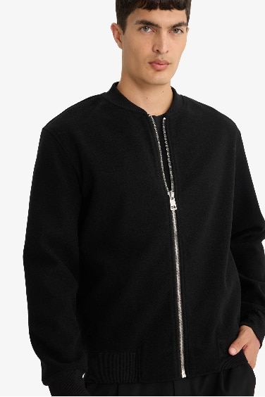 Relax Fit College Collar Zippered Bomber Jacket