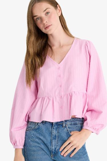Regular Fit V-Neck Long Sleeve Blouse