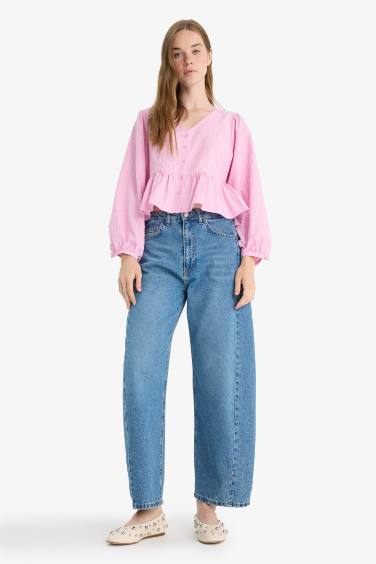 Regular Fit V-Neck Long Sleeve Blouse