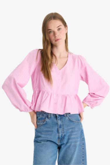 Regular Fit V-Neck Long Sleeve Blouse