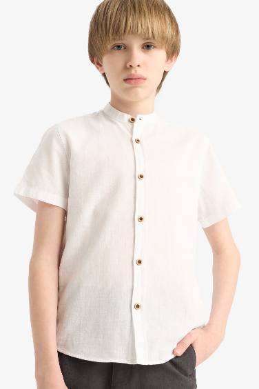 Boy Regular Fit Mandarin Collar Long Sleeve Shirt
