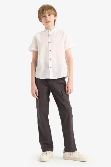 Boy Regular Fit Mandarin Collar Long Sleeve Shirt