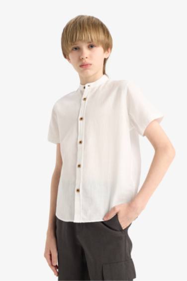 Boy Regular Fit Mandarin Collar Long Sleeve Shirt