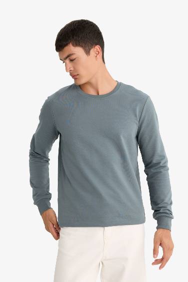 Slim Fit Dar Kesim Bisiklet Yaka Uzun Kollu Tişört