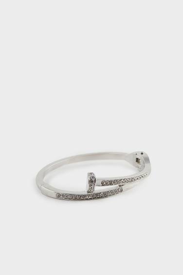 Woman Silver Stone Cuff Bracelet