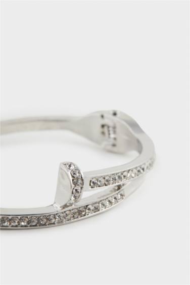 Woman Silver Stone Cuff Bracelet