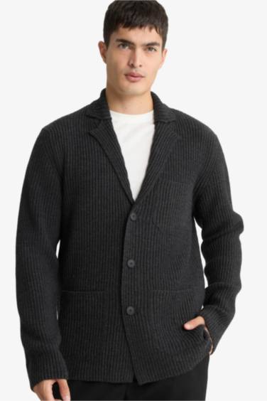 Standard Fit Jacket Collar Knitwear Cardigan