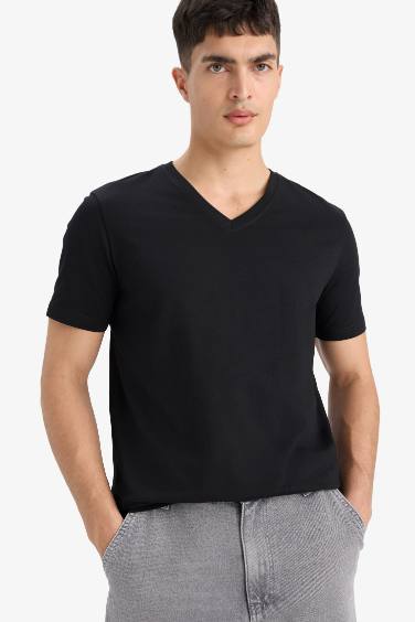 v жаға Қысқа жеңді футболка