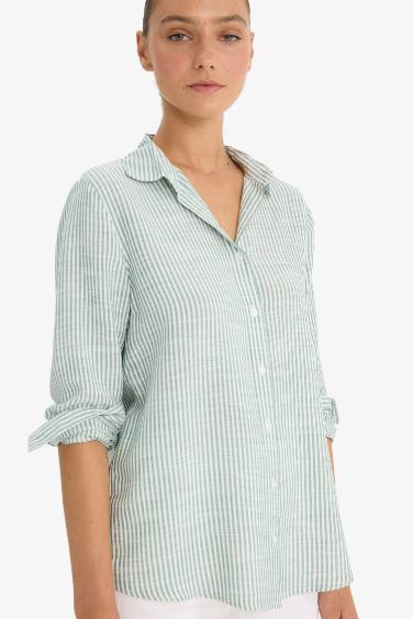 قميص كم طويل اخضر قصة عادية