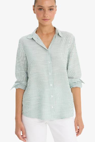 قميص كم طويل اخضر قصة عادية